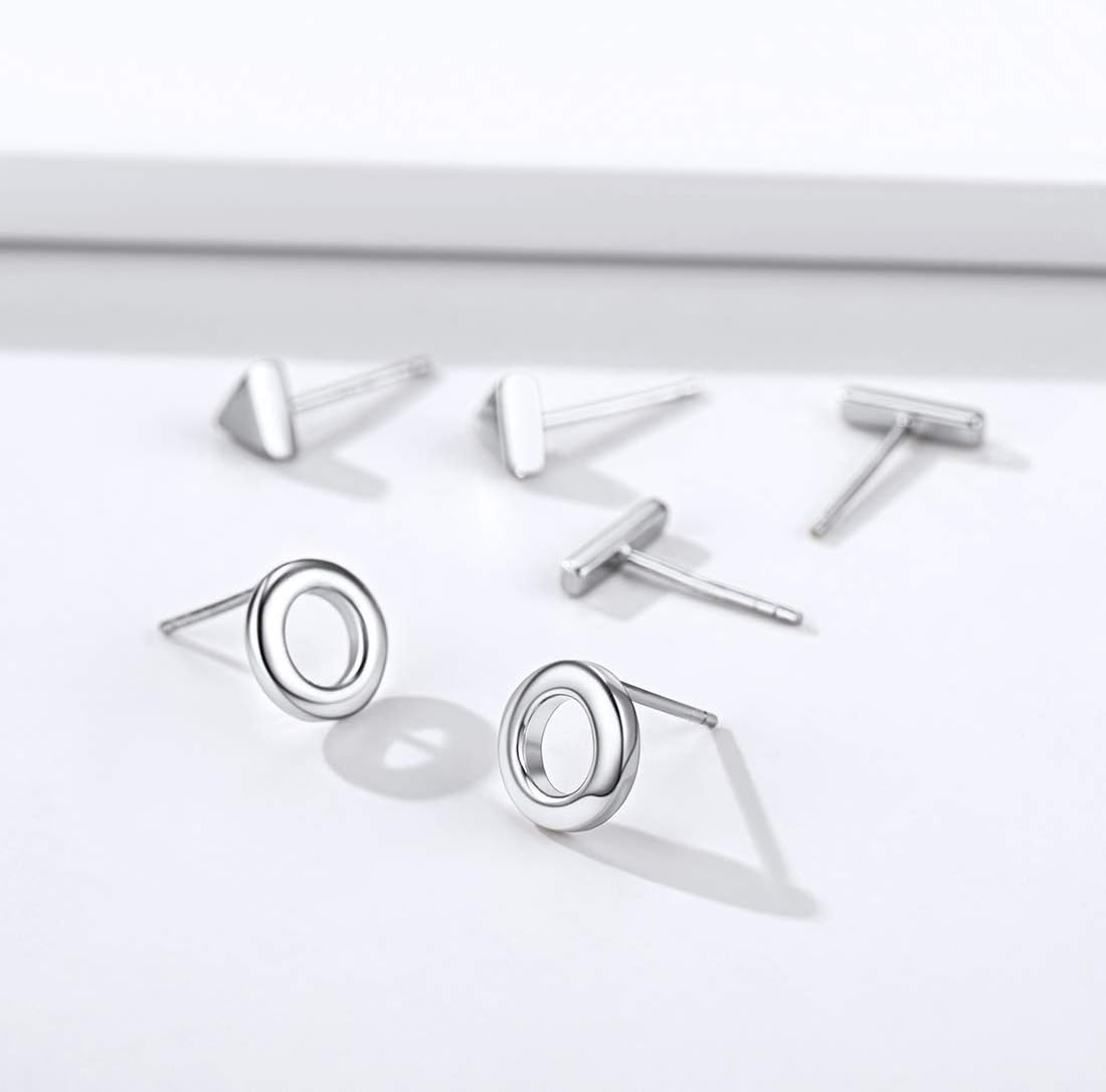 3PCS Dot/Triangle/Bar Stud Earrings Set