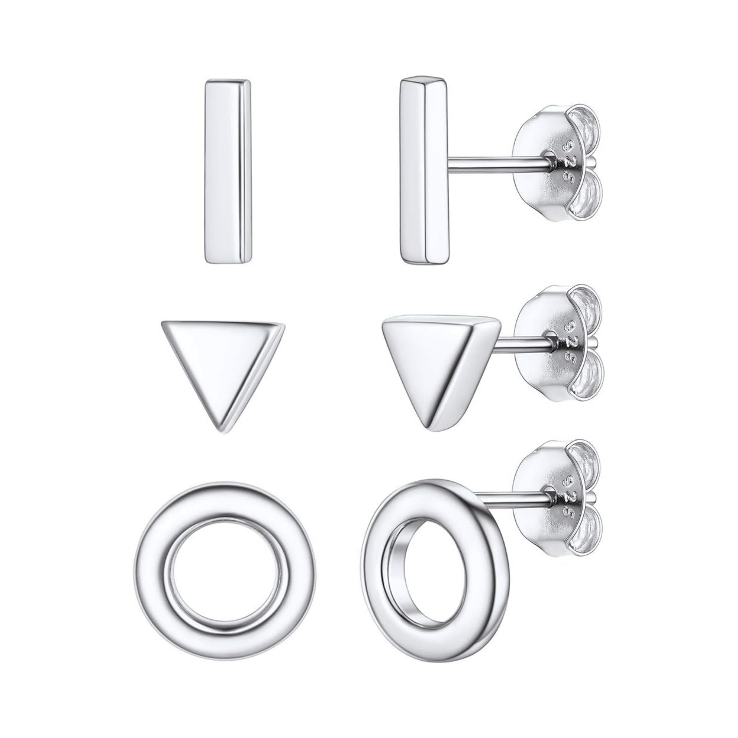 3PCS Dot/Triangle/Bar Stud Earrings Set