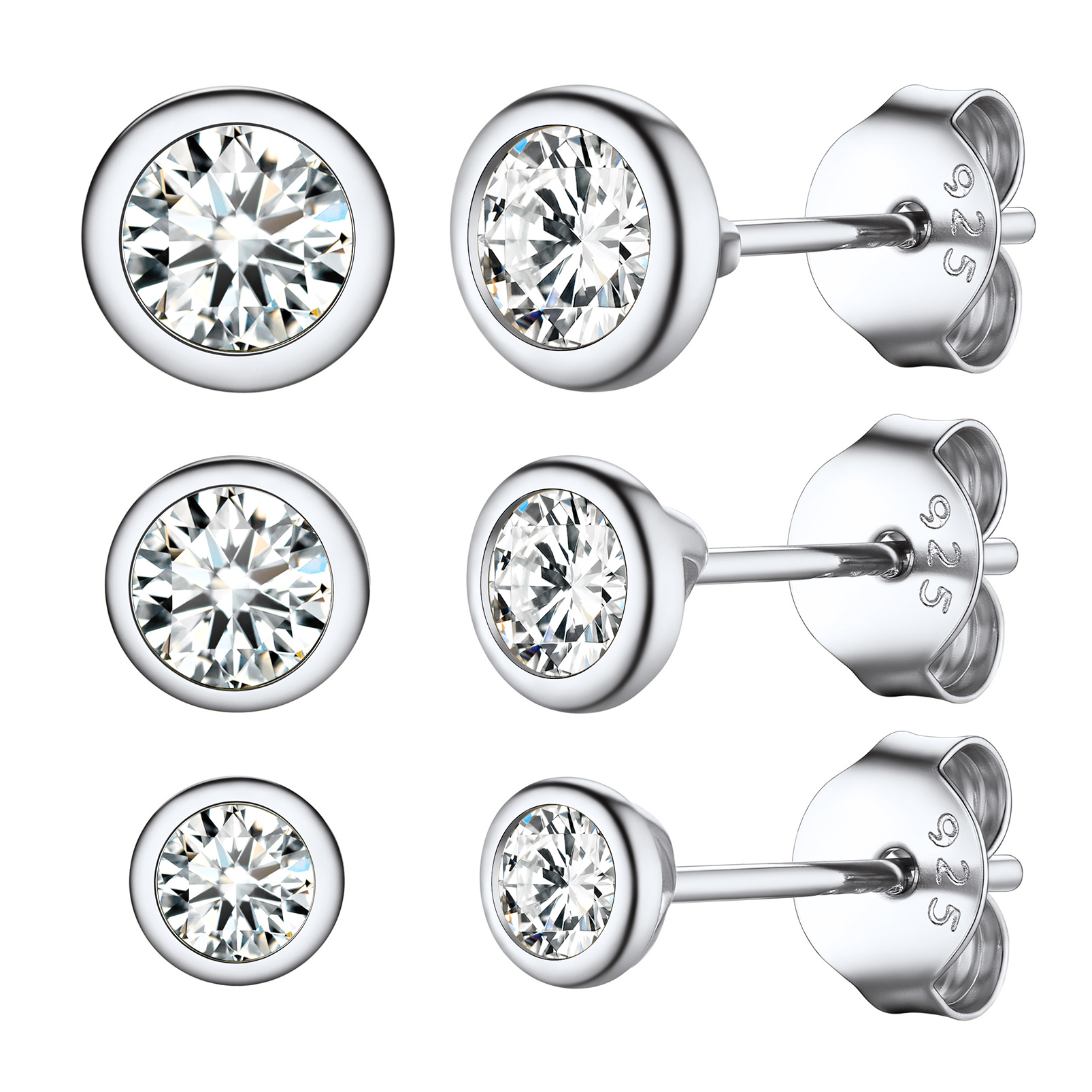 3PCS Minimalist Sparkling Cubic Zirconia Stud Earrings Set