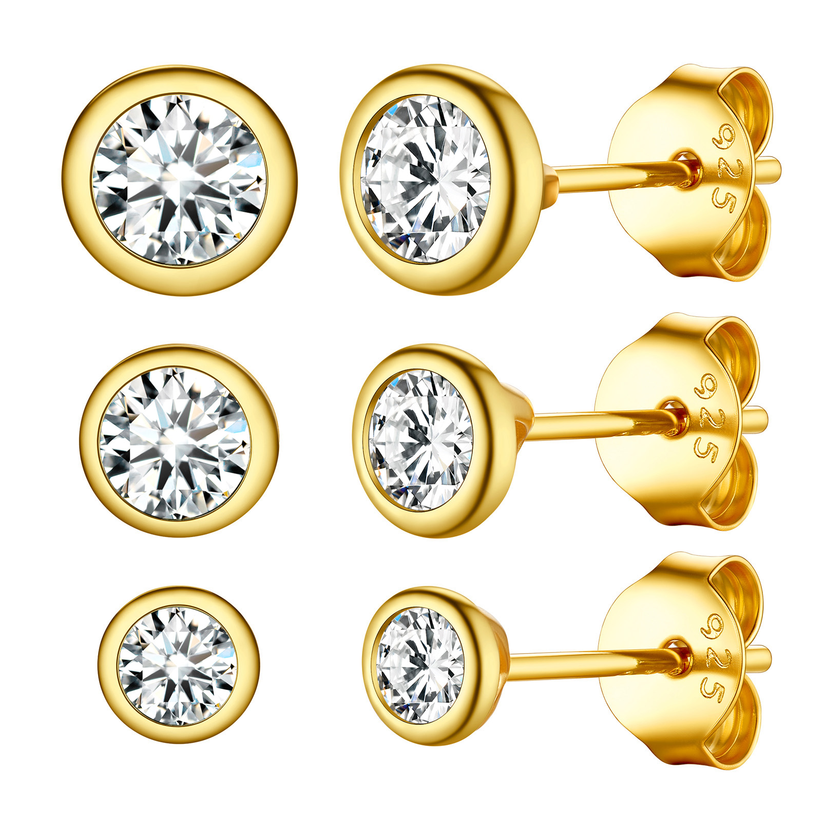 3PCS Minimalist Sparkling Cubic Zirconia Stud Earrings Set