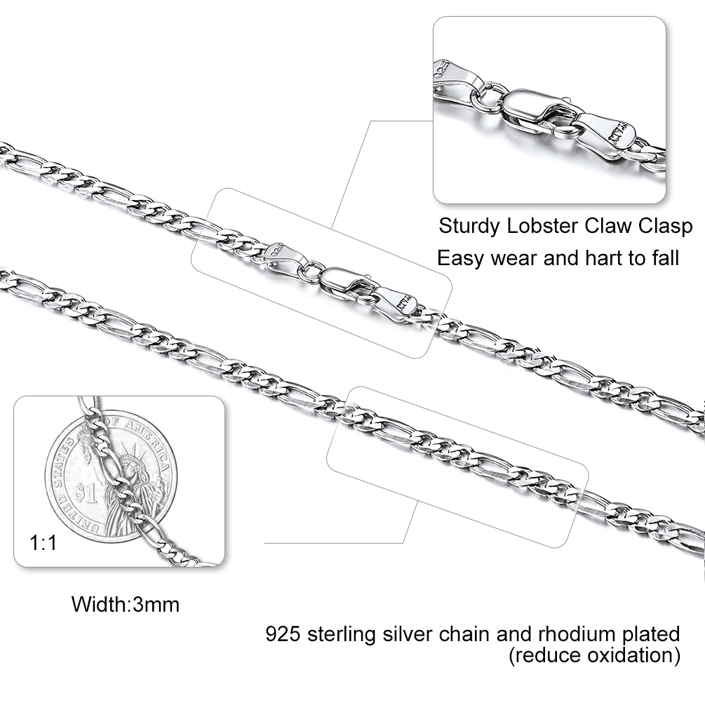  3mm Silver Figaro Chain Necklace For Women