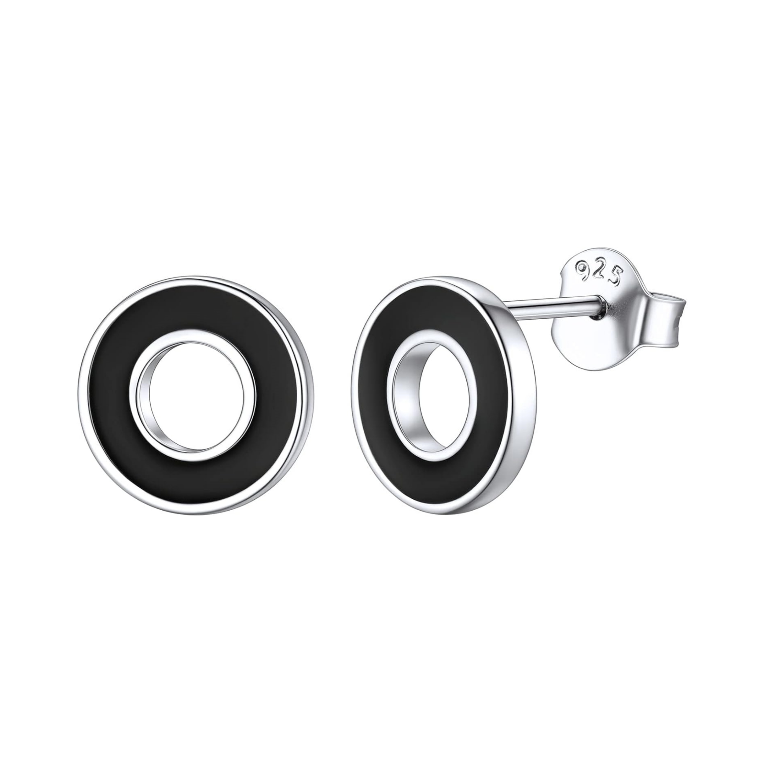 Simple Hollow Black Circle Stud Earrings for Women