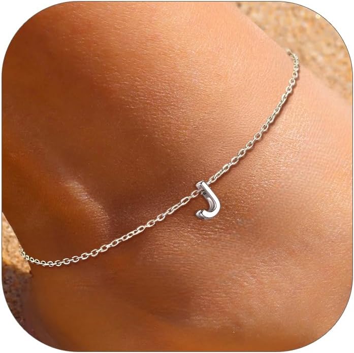 J-Initial Letter Minimalist Summer Beach Anklet, sterling silver jewlery, initial jewelry, initial Anklet, sterling silver anklet, gift idea
