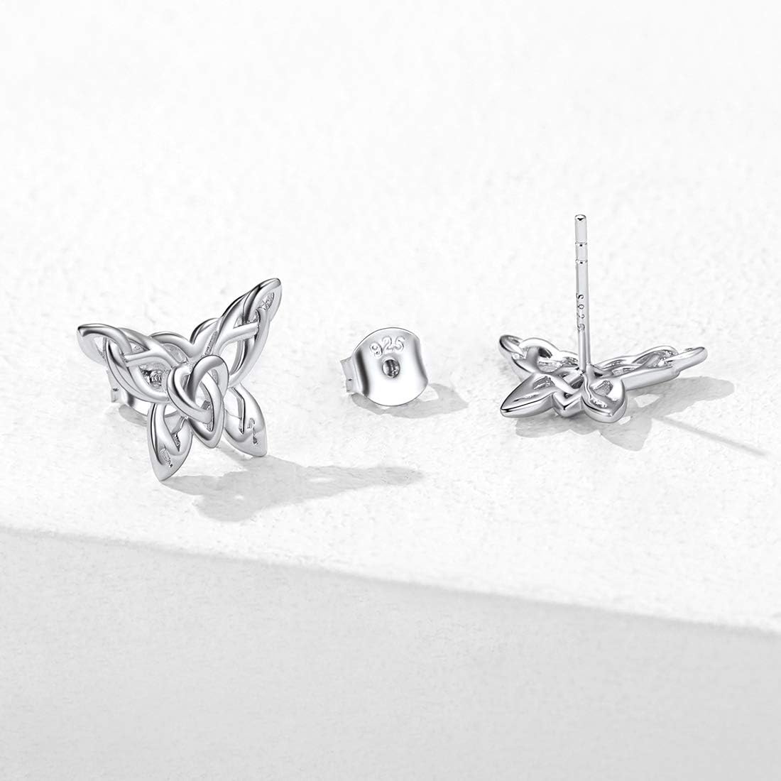 Sterling Silver Good Luck Celtic Knot Butterfly Stud Earrings