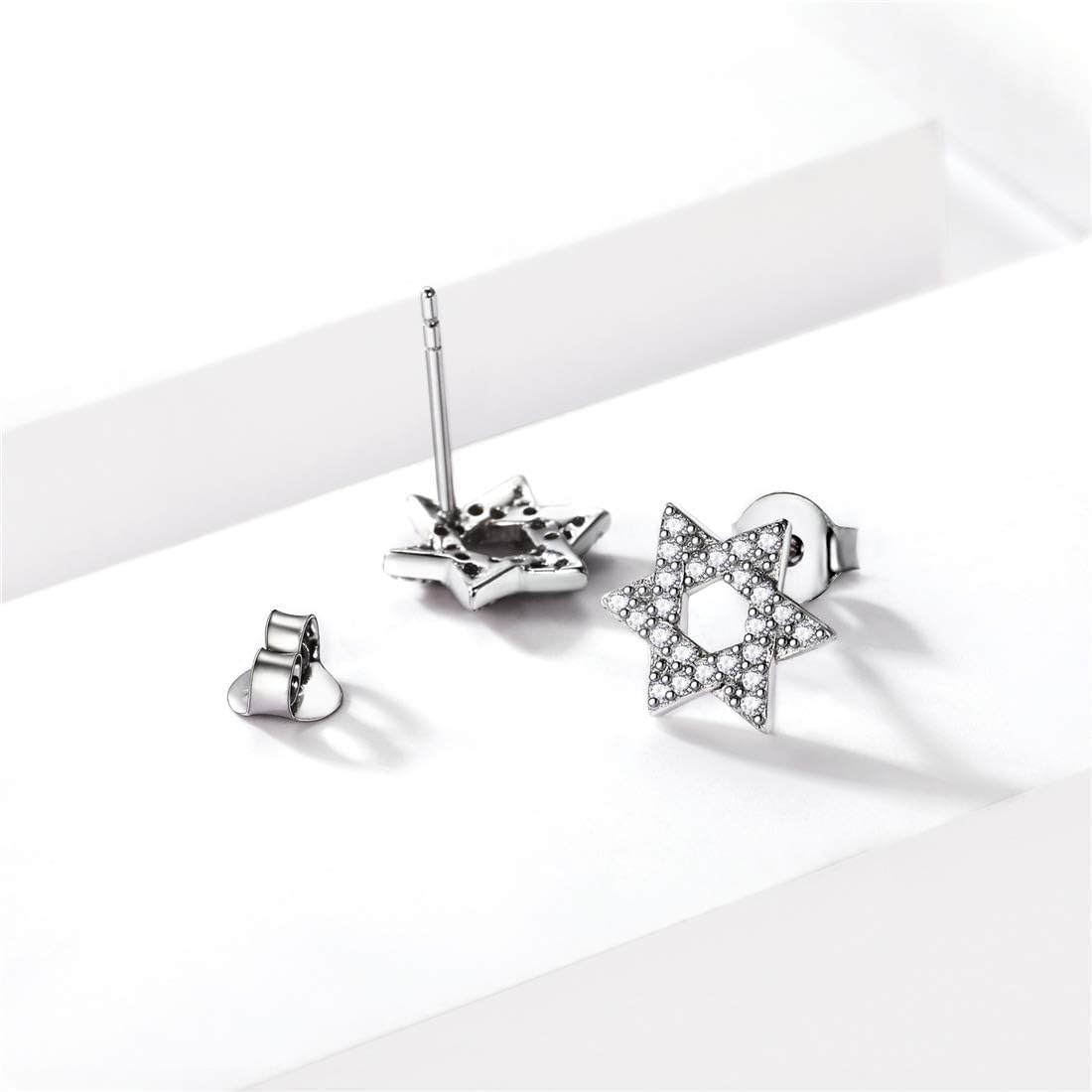 Sterling Silver Tiny Cubic Zirconia Star of David Stud Earrings 