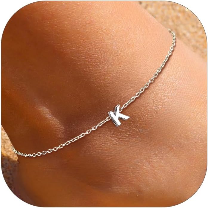 K-Initial Letter Minimalist Summer Beach Anklet, sterling silver jewlery, initial jewelry, initial Anklet, sterling silver anklet, gift idea