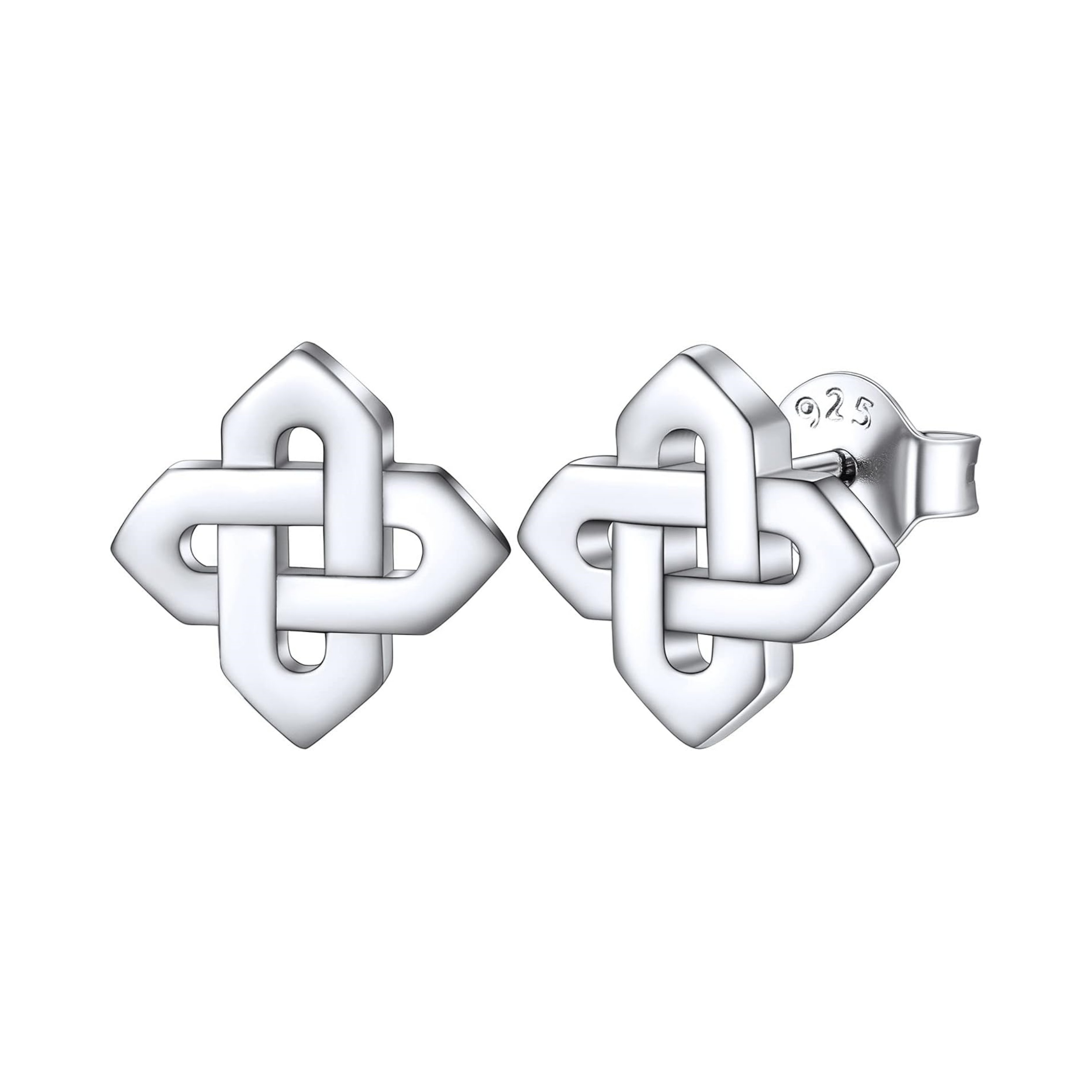 Quaternary Celtic Knot Stud Earrings for Women, Silver Colors