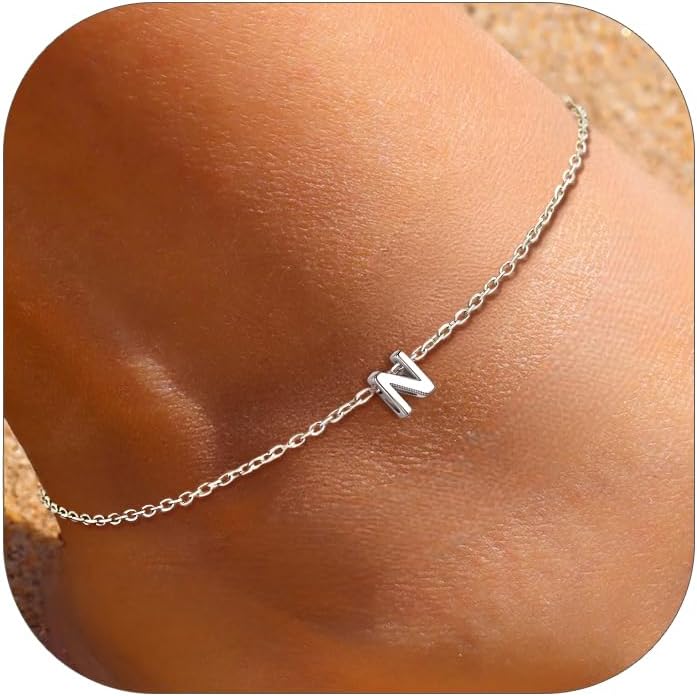 N-Initial Letter Minimalist Summer Beach Anklet, sterling silver jewlery, initial jewelry, initial Anklet, sterling silver anklet, gift idea
