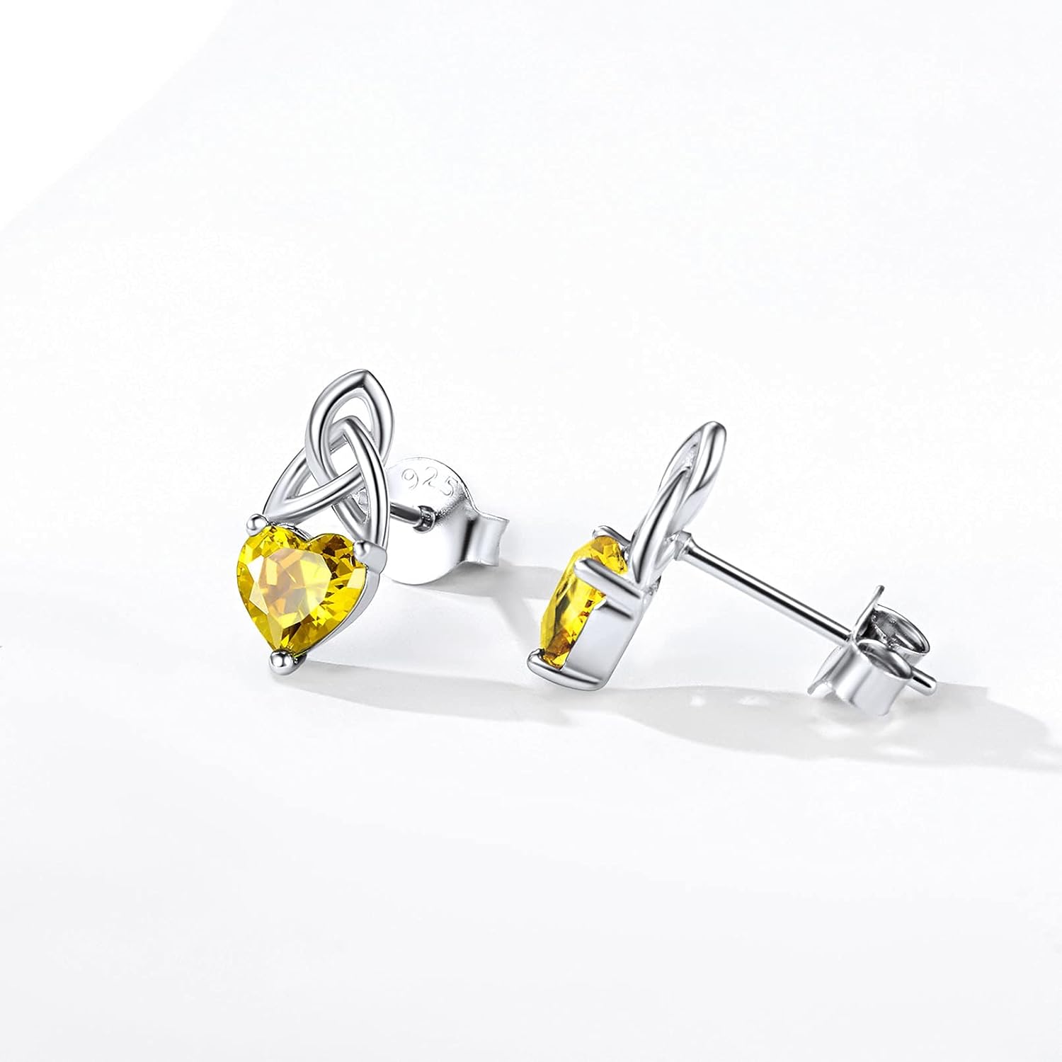 Brilliant Heart Cut Birthstone & Celtic Knot Stud Earrings