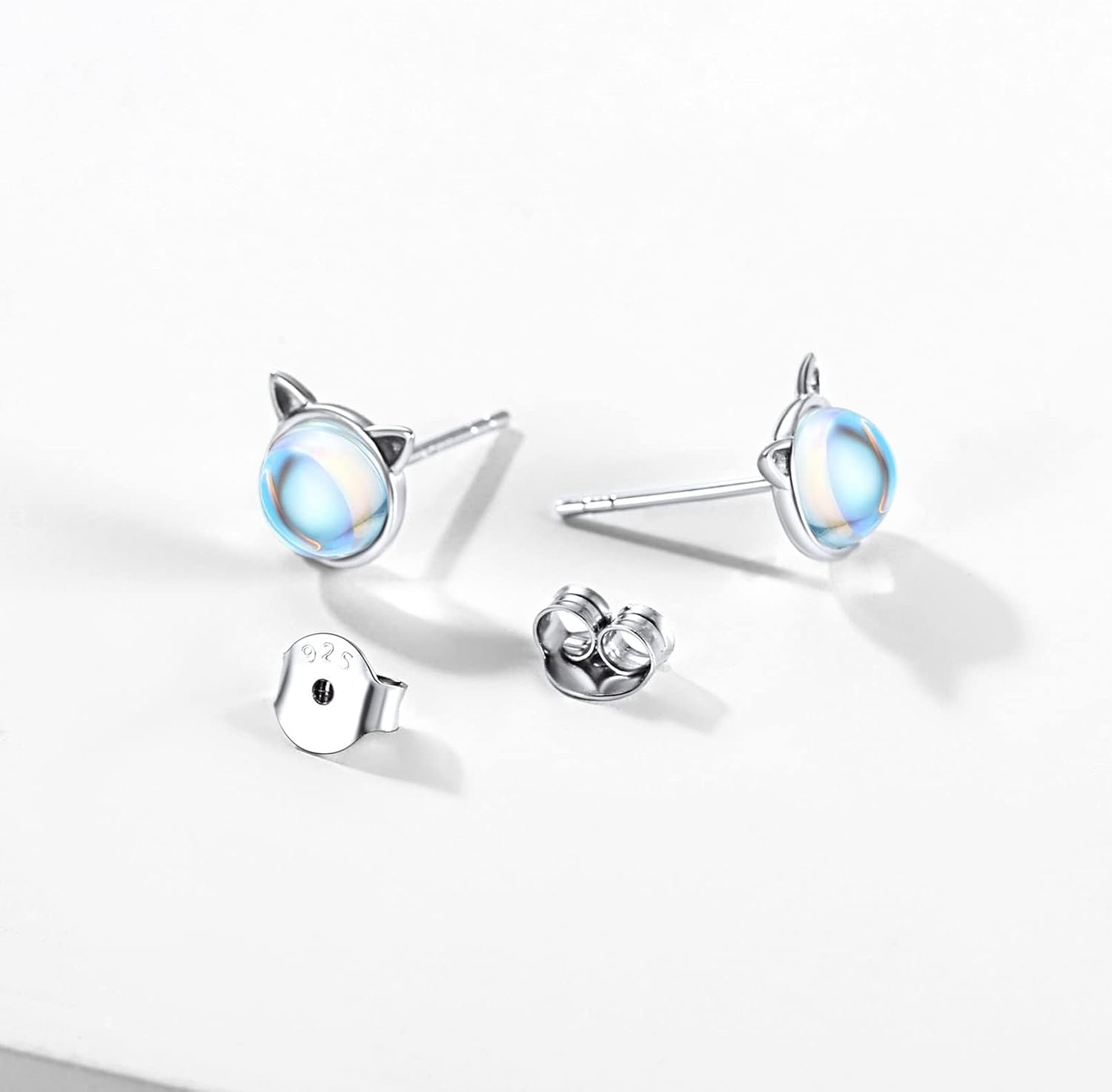 Sterling Silver Moonstone Cute Cat Earrings for women