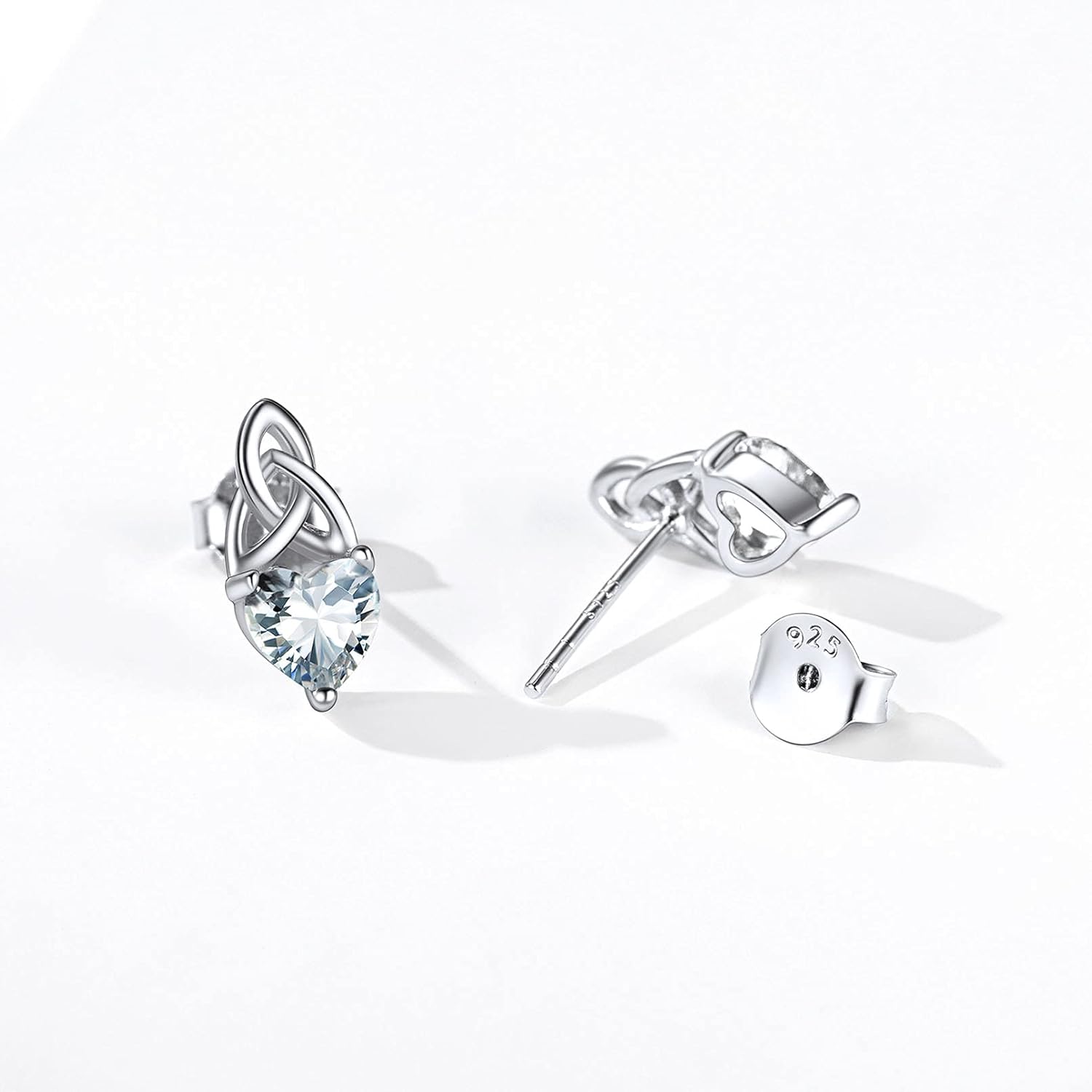 Brilliant Heart Cut Birthstone & Celtic Knot Stud Earrings