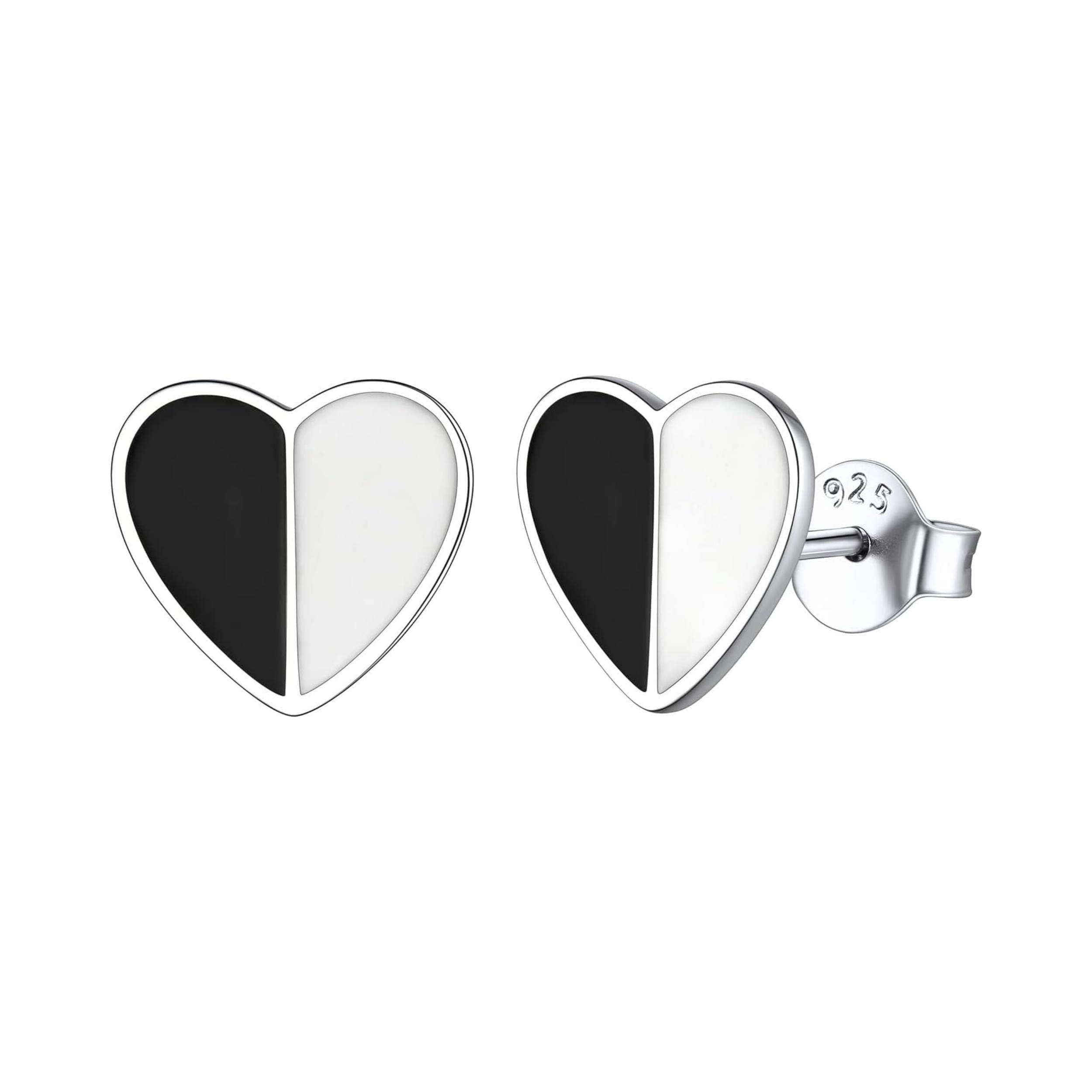 White & Black Heart Stud Earrings for Women
