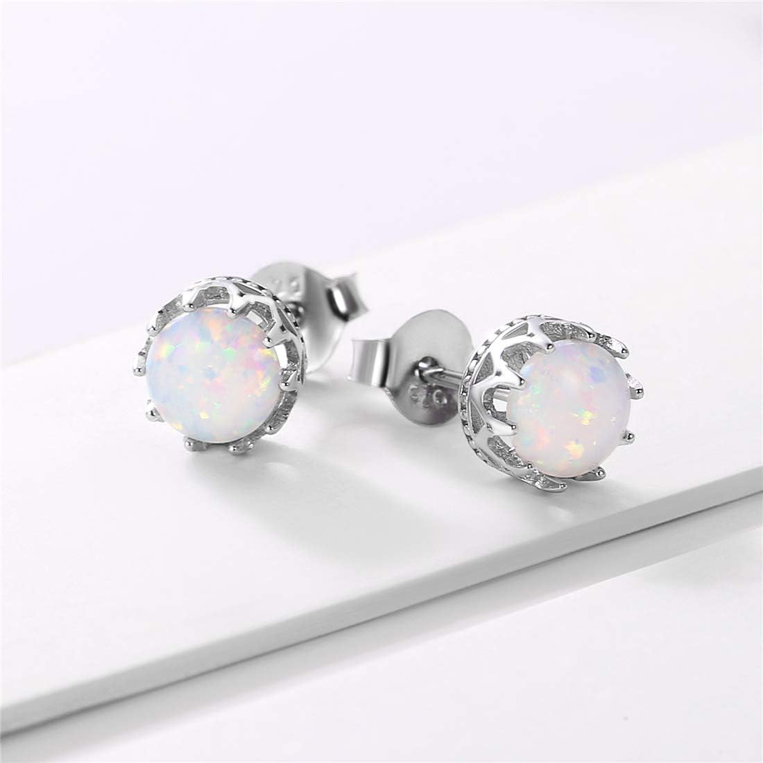 Hypoallergenic Created Round Cut Opal Stud Earrings for women, opal birthstone, opal jewelry, sterling silver jewelry, october birthstone