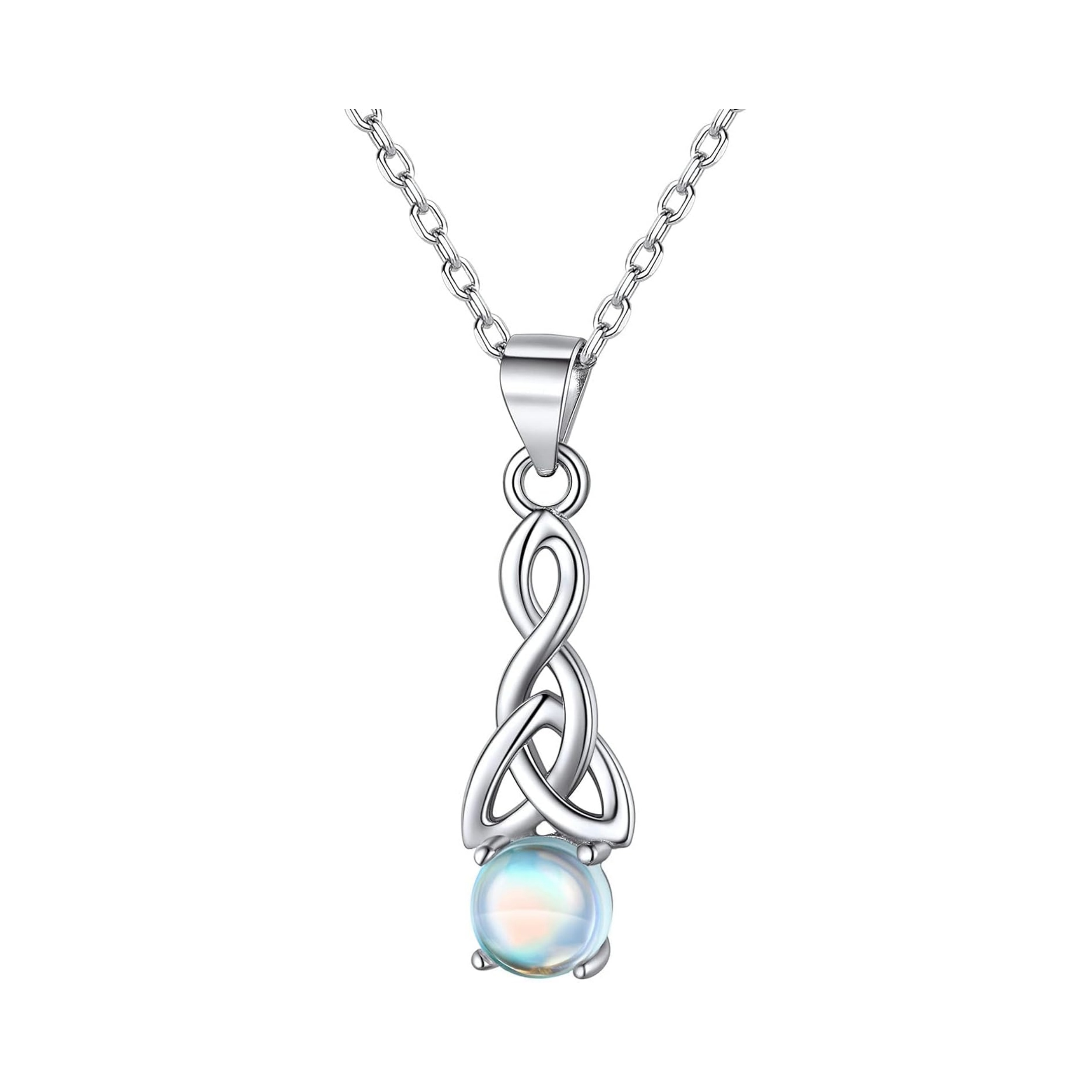 Moonstone Round Shaped Celtic Knot Pendant Necklace for Women