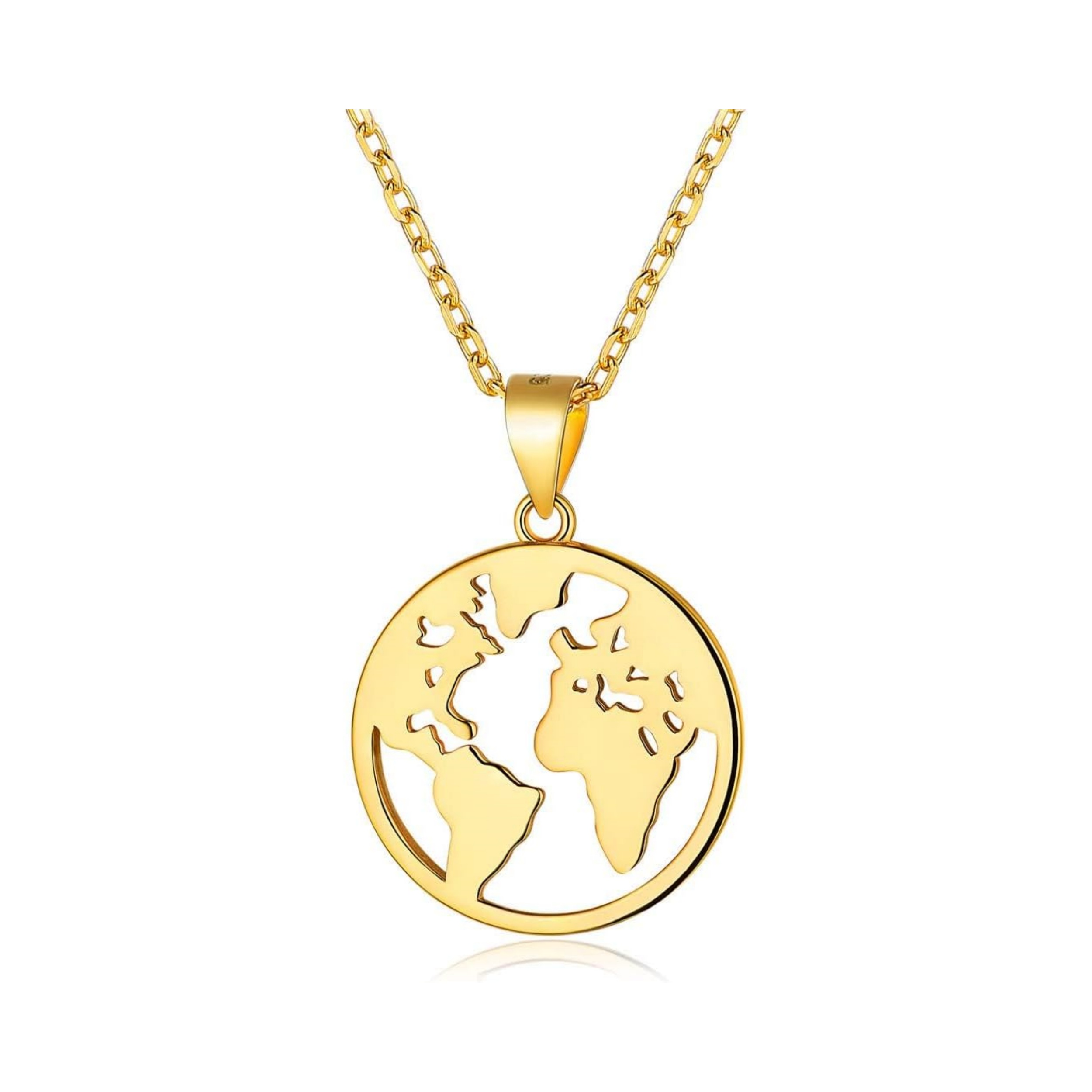 Gold Earth Map Charm Round Pendant Necklace