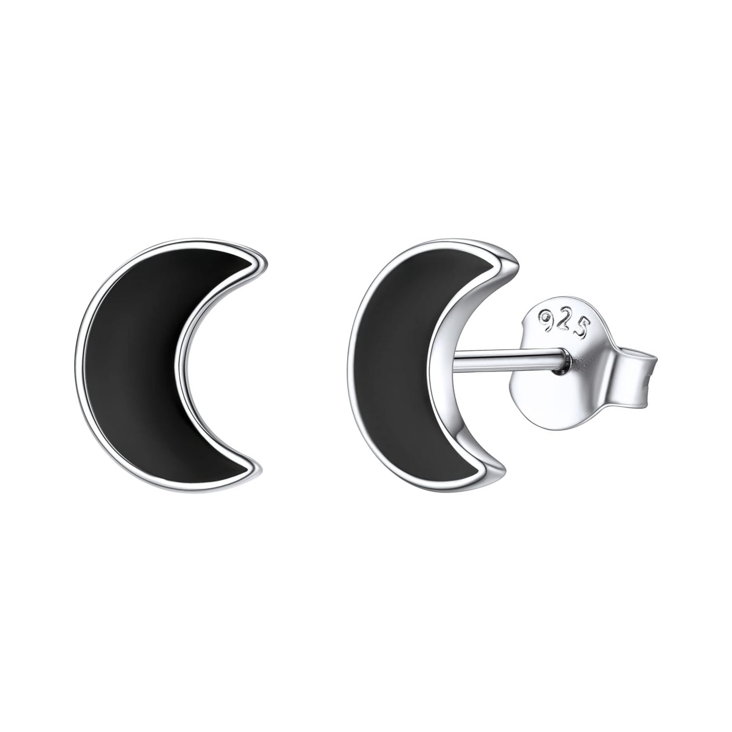 Small Black Moon Stud Earrings