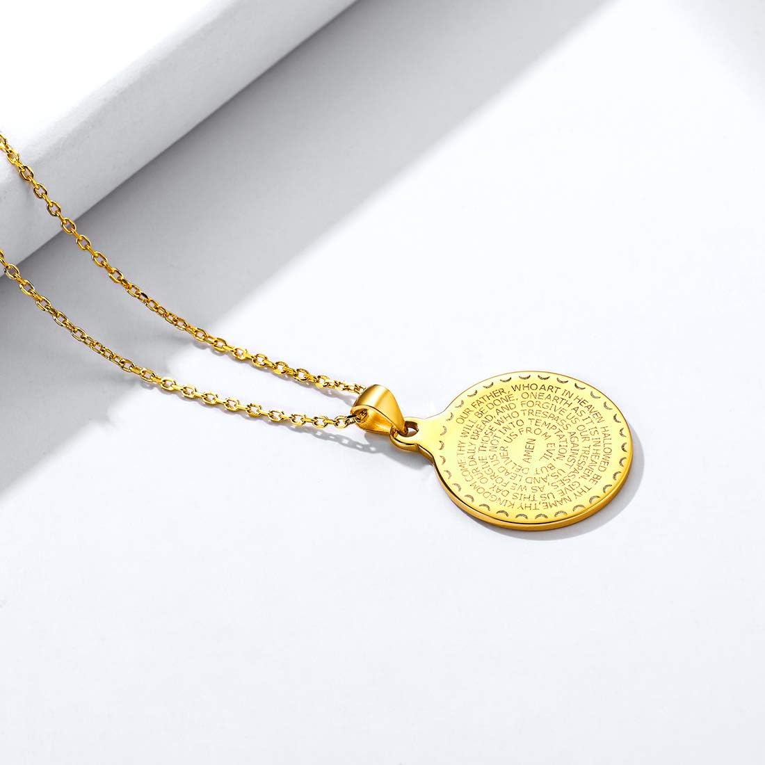 Bible Verse Prayer Hands Coin Medal Pendant Necklace