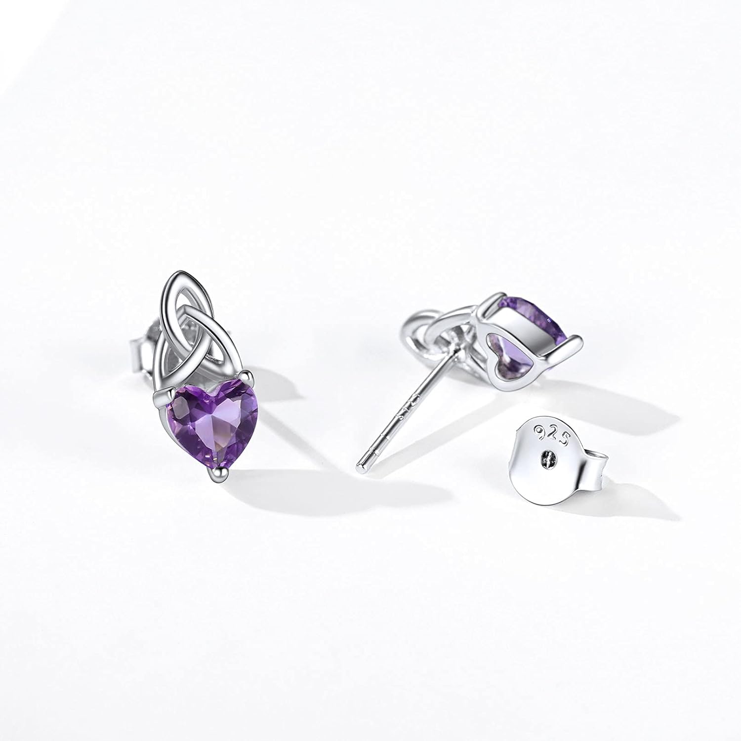 Brilliant Heart Cut Birthstone & Celtic Knot Stud Earrings