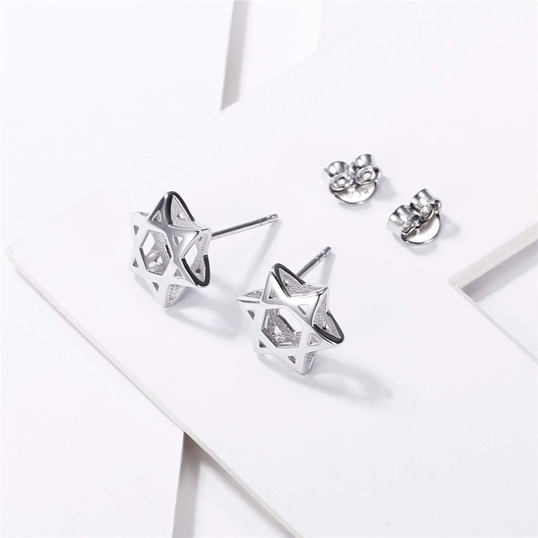 Sterling Silver  Hollow Star of David Stud Earrings