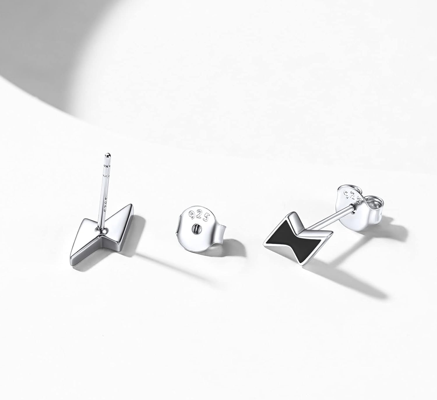 Sterling Silver Minimalist Lightning Bolt Stud Earrings for Women