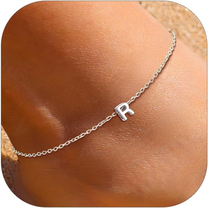R-Initial Letter Minimalist Summer Beach Anklet, sterling silver jewlery, initial jewelry, initial Anklet, sterling silver anklet, gift idea
