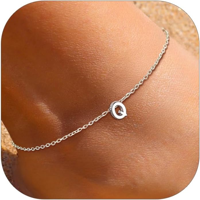 Q-Initial Letter Minimalist Summer Beach Anklet, sterling silver jewlery, initial jewelry, initial Anklet, sterling silver anklet, gift idea