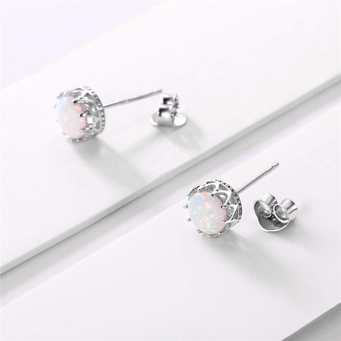 Hypoallergenic Created Round Cut Opal Stud Earrings for women, opal birthstone, opal jewelry, sterling silver jewelry, october birthstone