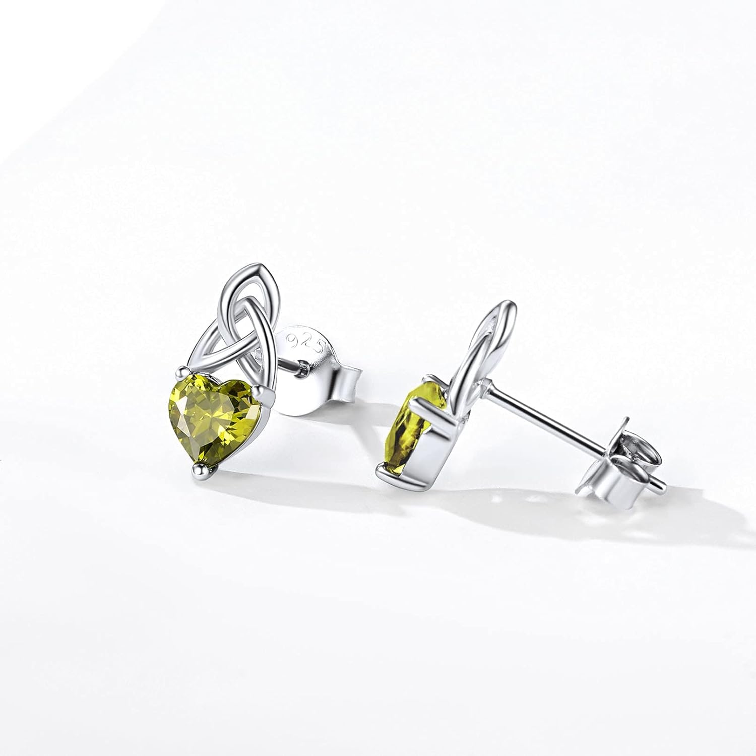 Brilliant Heart Cut Birthstone & Celtic Knot Stud Earrings