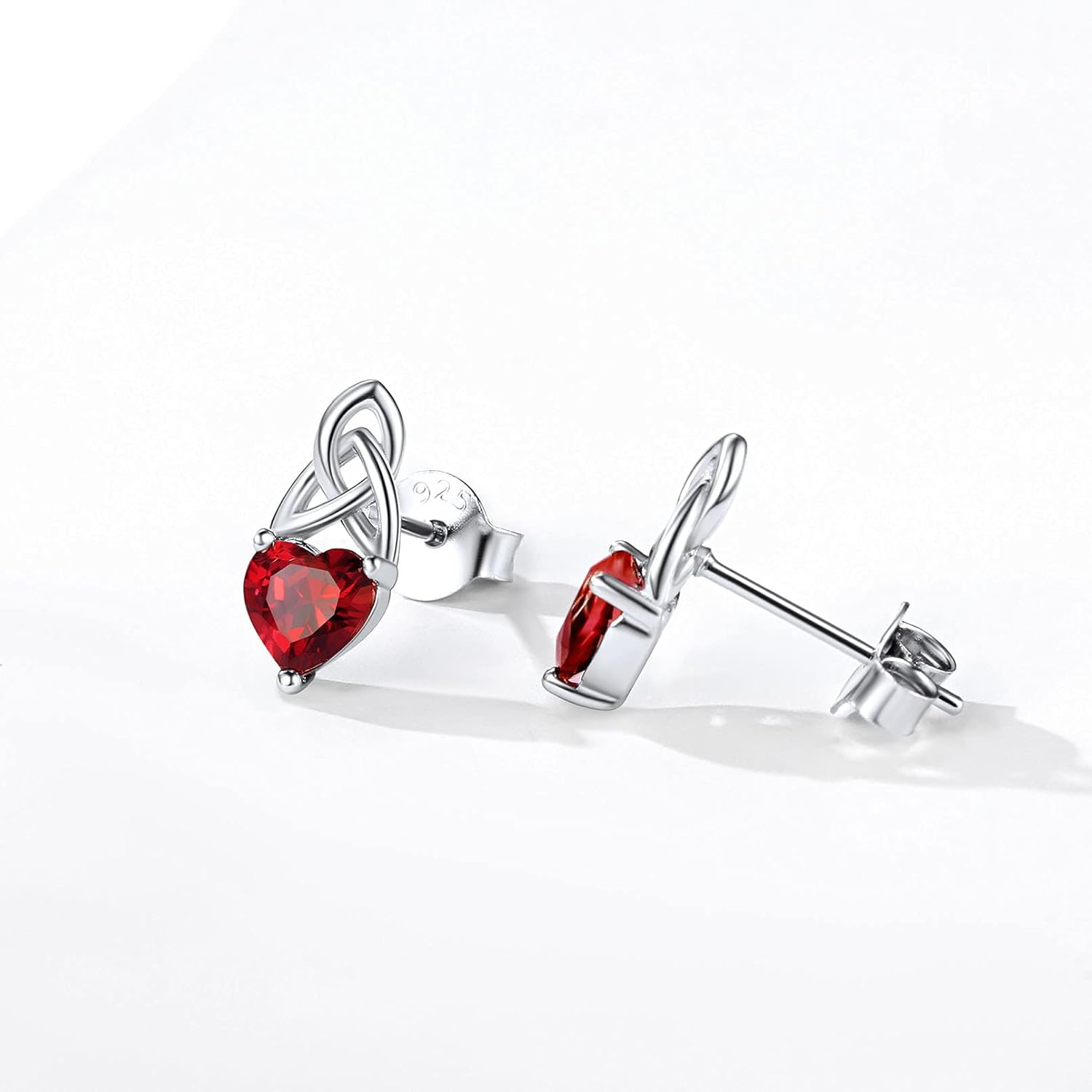 Brilliant Heart Cut Birthstone & Celtic Knot Stud Earrings