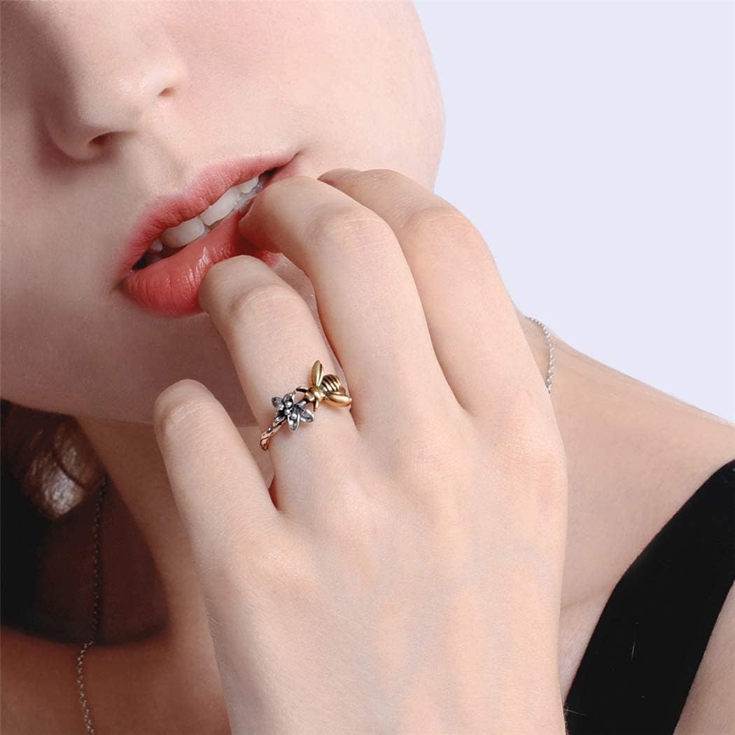 Cute Bee & Flower Knuckle Oxidized Adjustable Thumb Rings for Women
