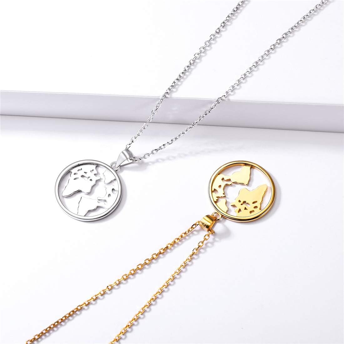 Earth Map Charm Round Pendant Necklace in Different Colors