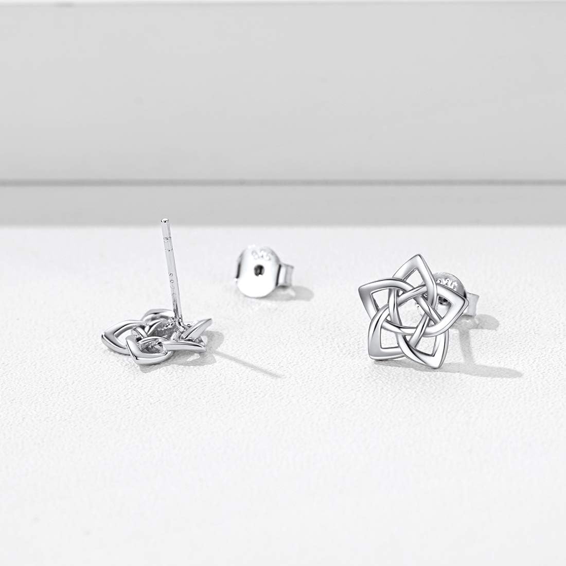 Silver Irish Celtic Eternity Flower Love Knot Pentagram Stud Earrings