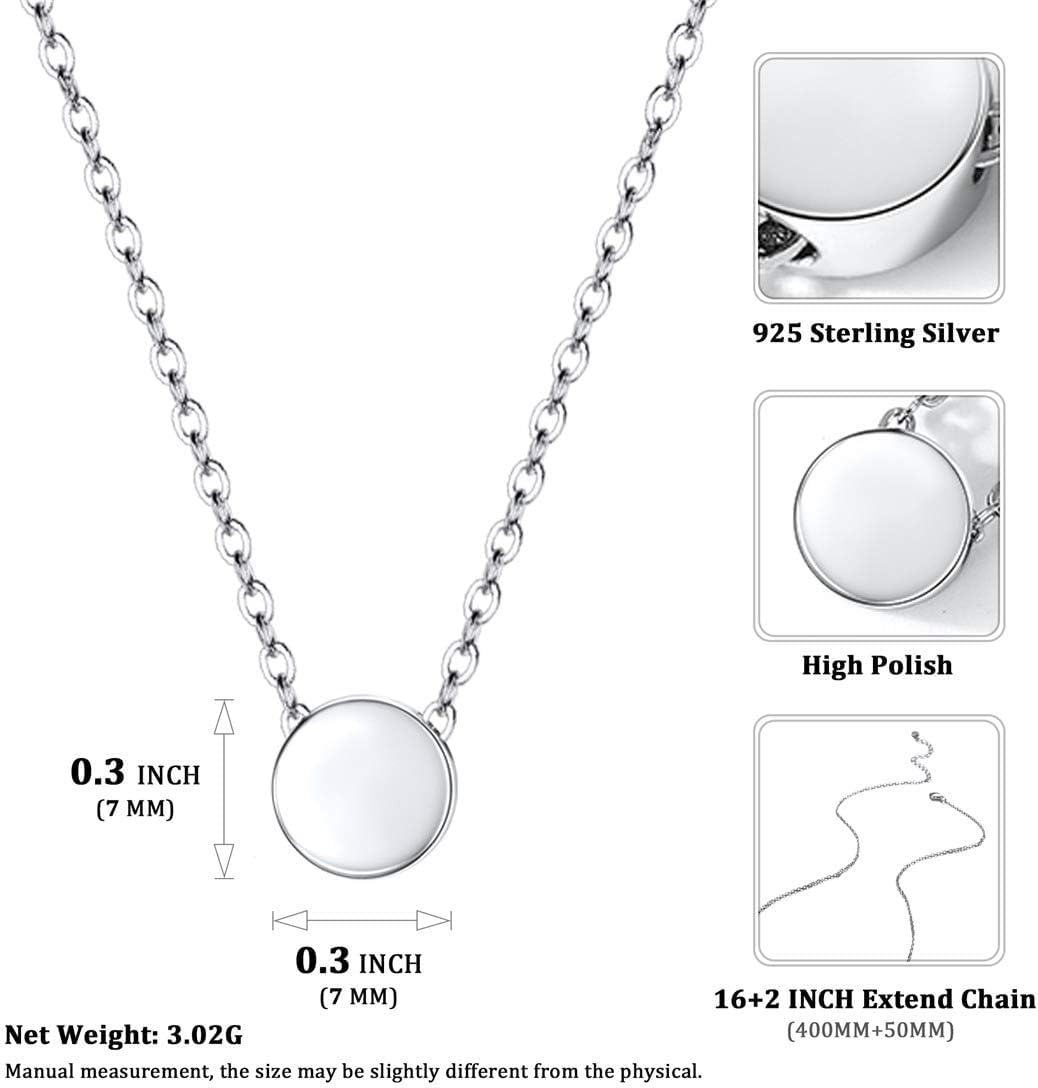 Round Dot Pendant Necklace Details: Dimensions, Hypoallergenic, Lobster-Claw-Clasps