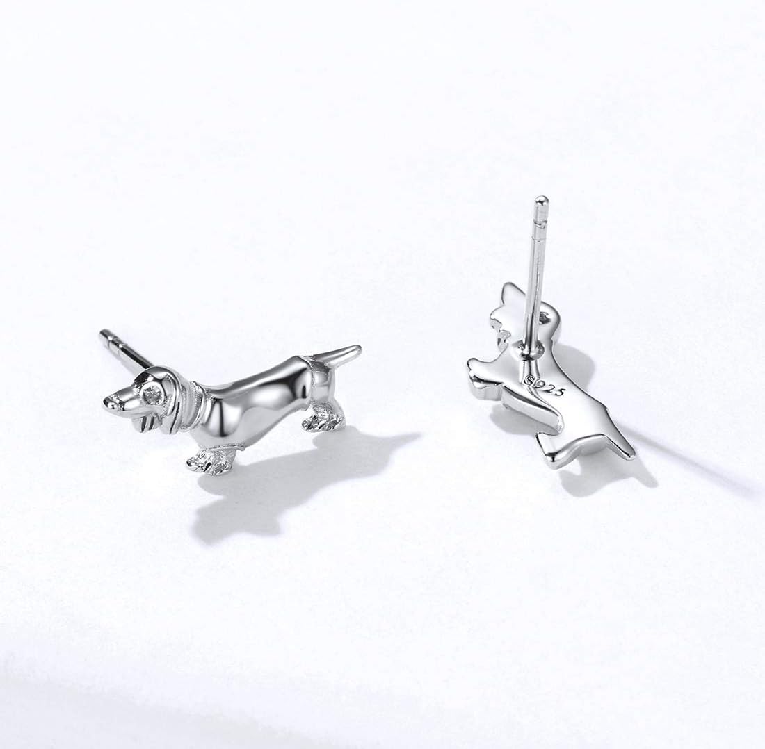 Sterling Silver Cute Dog Stud Earrings