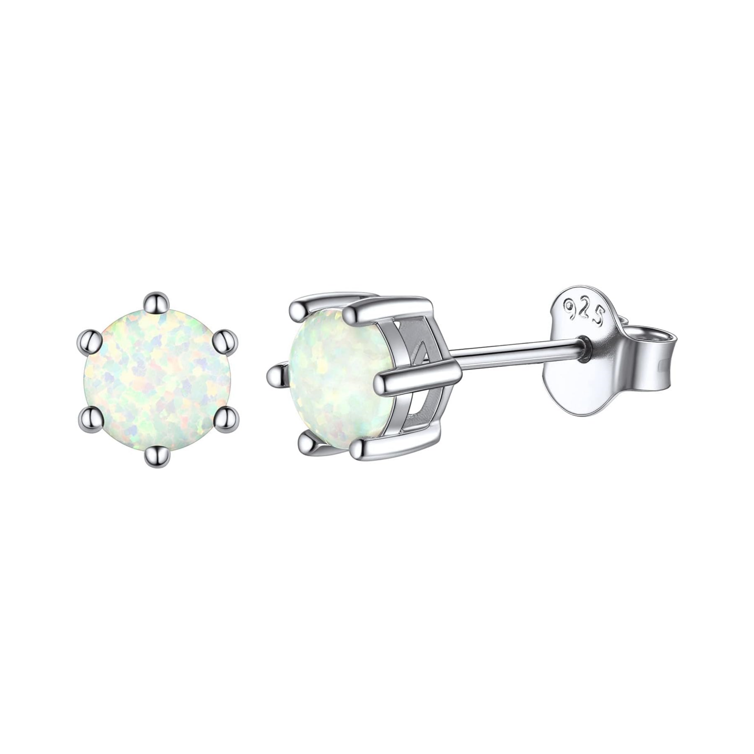 Round Cut Created Opal Gemstone Stud Earrings
