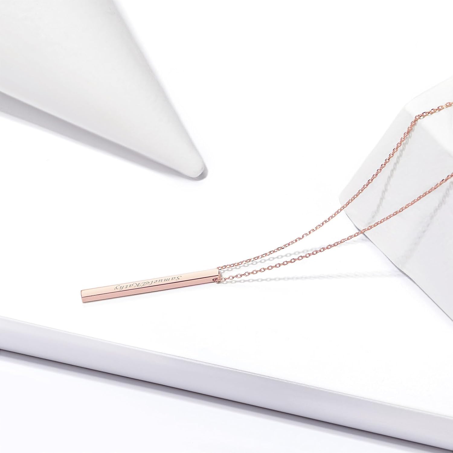 Rose Gold Y Layer Minimalist Vertical Bar Long Lariat Chain Pendant Necklace