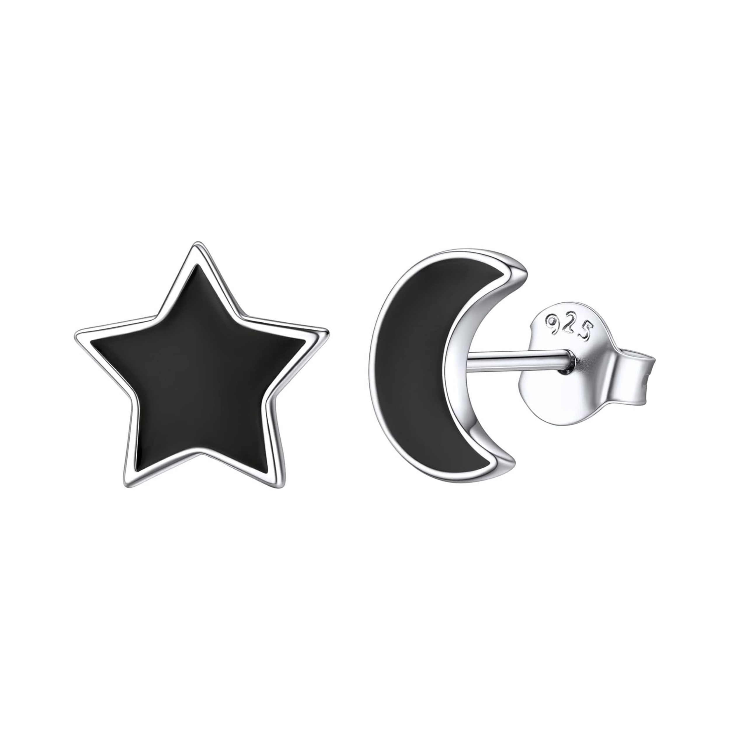 Black Star and Moon Stud Earrings for Women