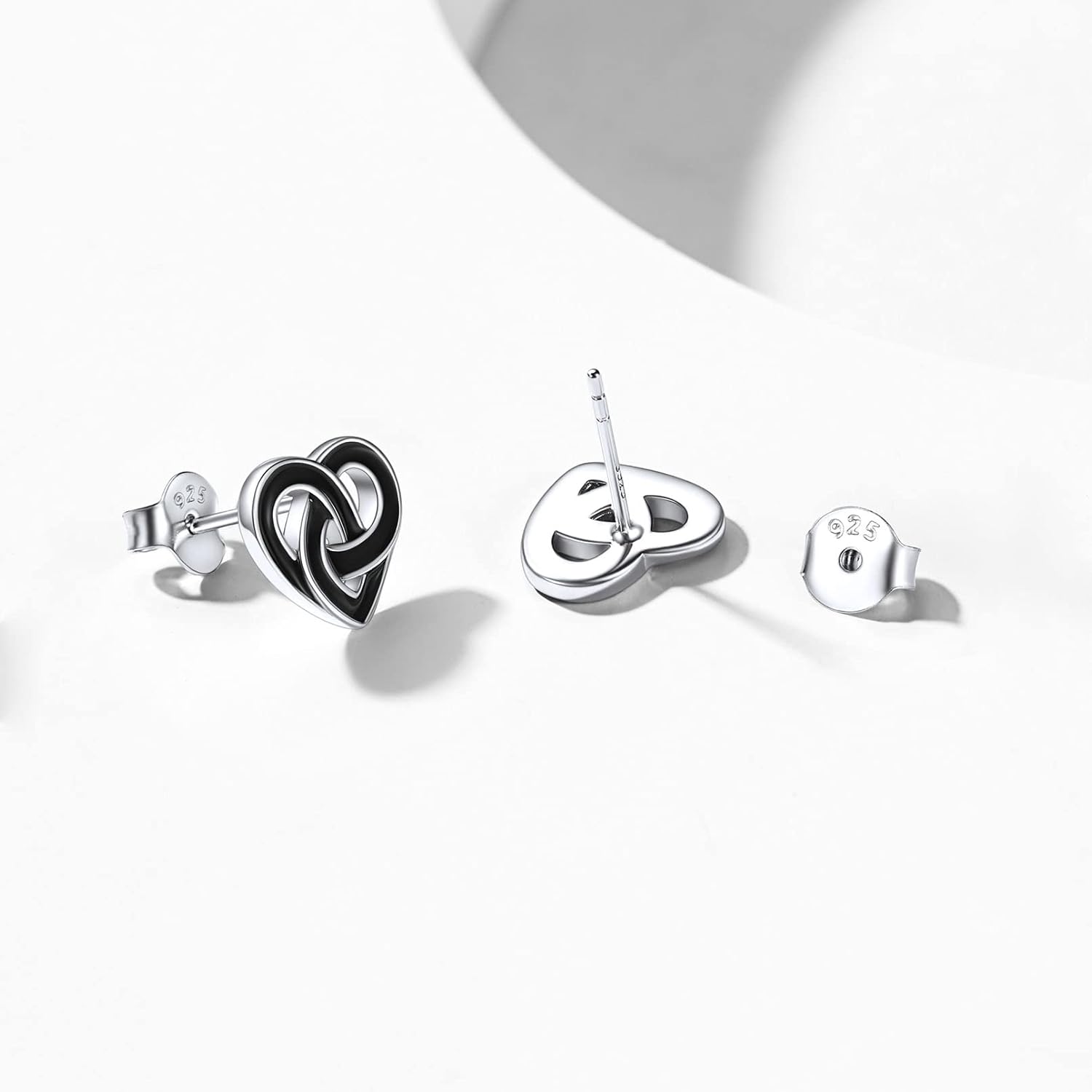 Sterling Silver Small Black Heart Celtic Knot Earrings