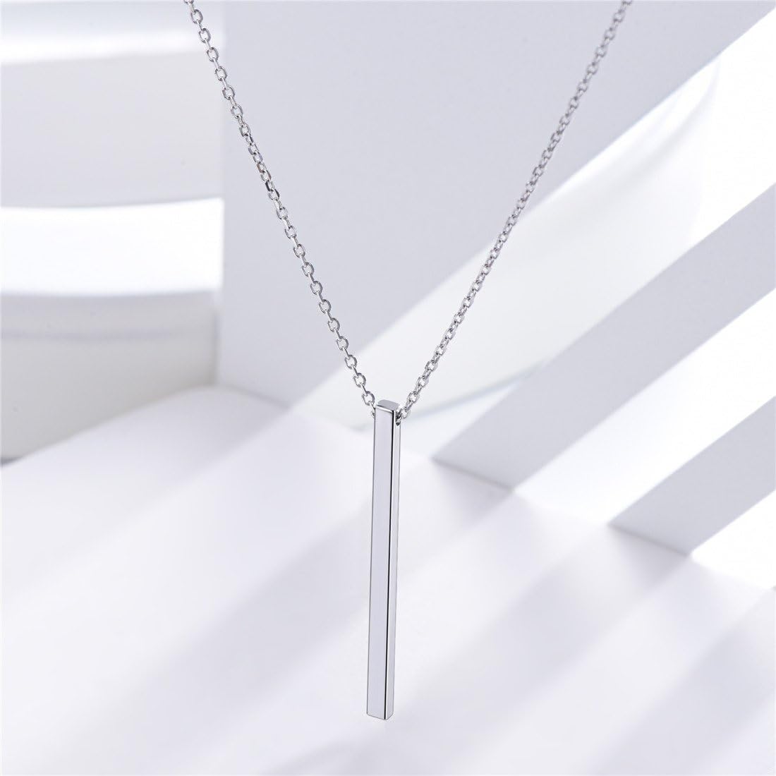 Silver Y Layer Minimalist Vertical Bar Long Lariat Chain Pendant Necklace