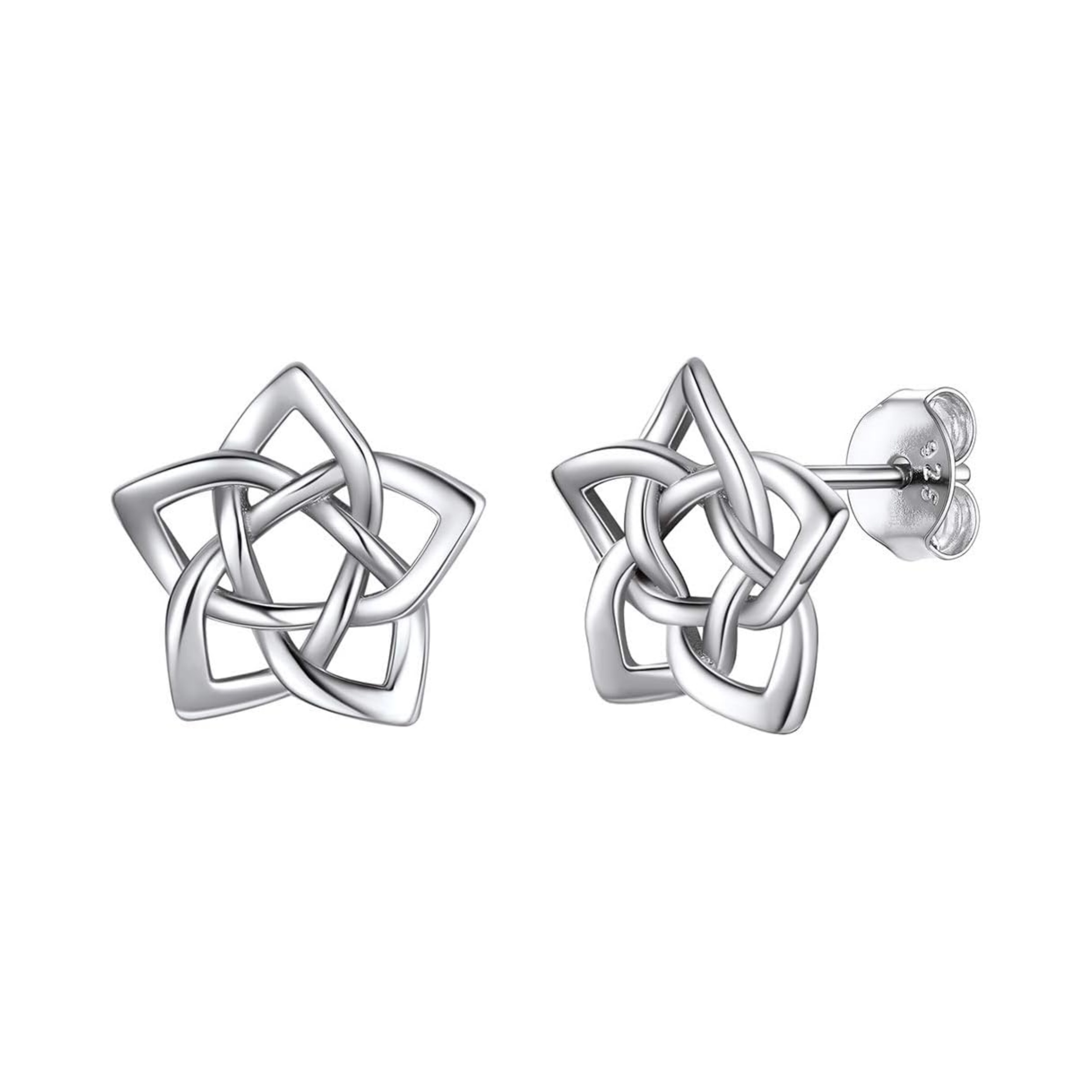 Silver Irish Celtic Eternity Flower Love Knot Pentagram Stud Earrings
