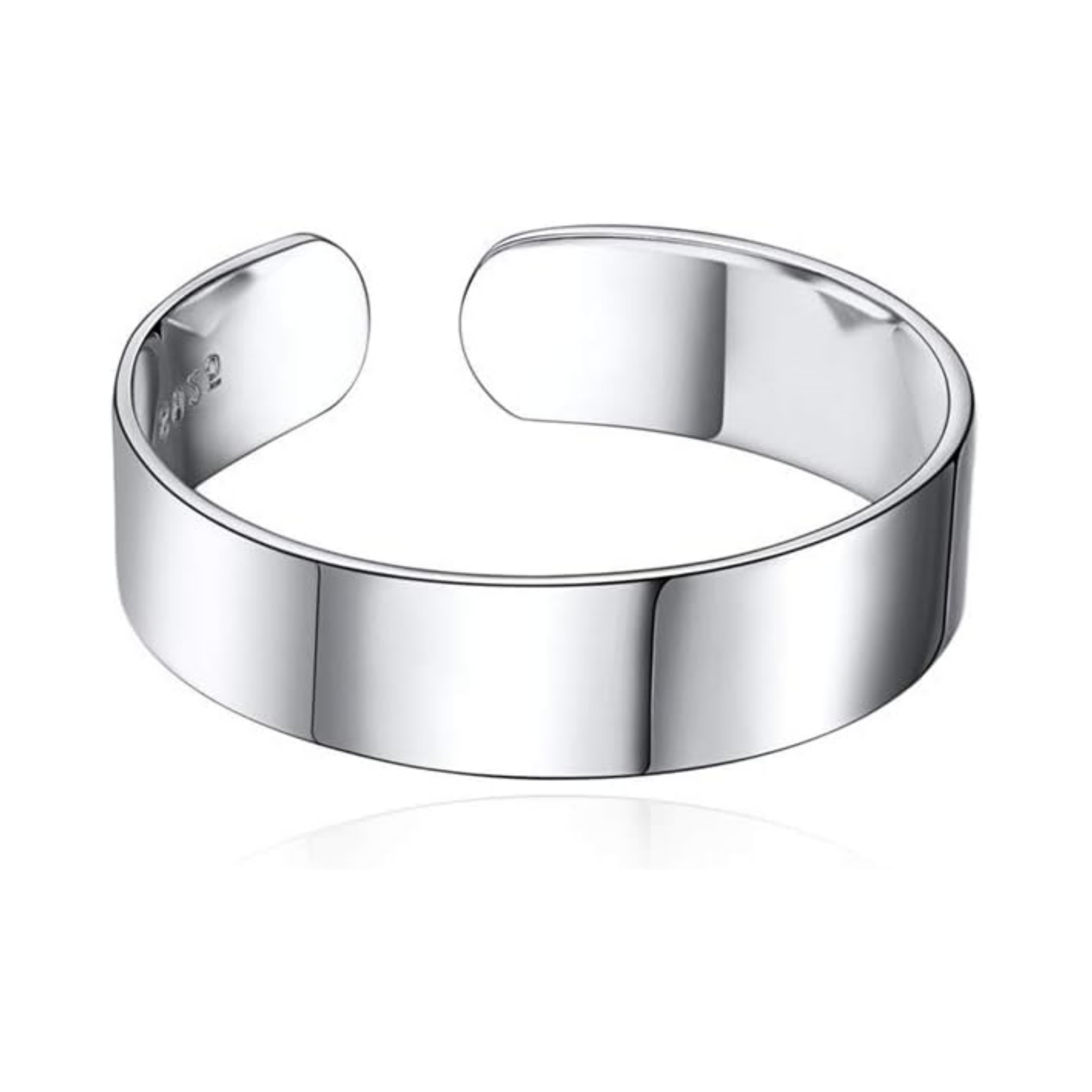 High Polished Plain Dome Adjustable Flat Wide Cuff Ring for Men & Women: 5mm