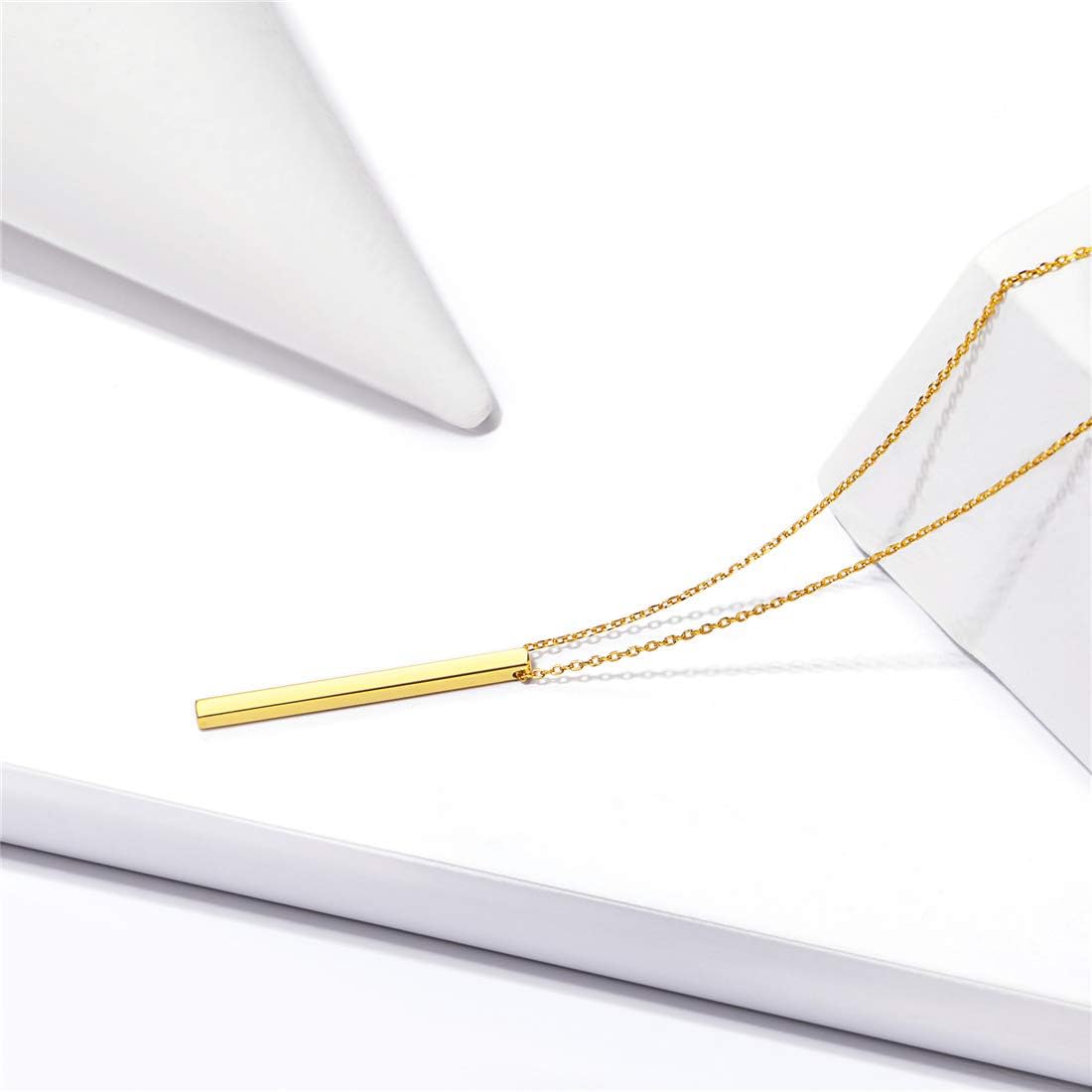 Gold Y Layer Minimalist Vertical Bar Long Lariat Chain Pendant Necklace