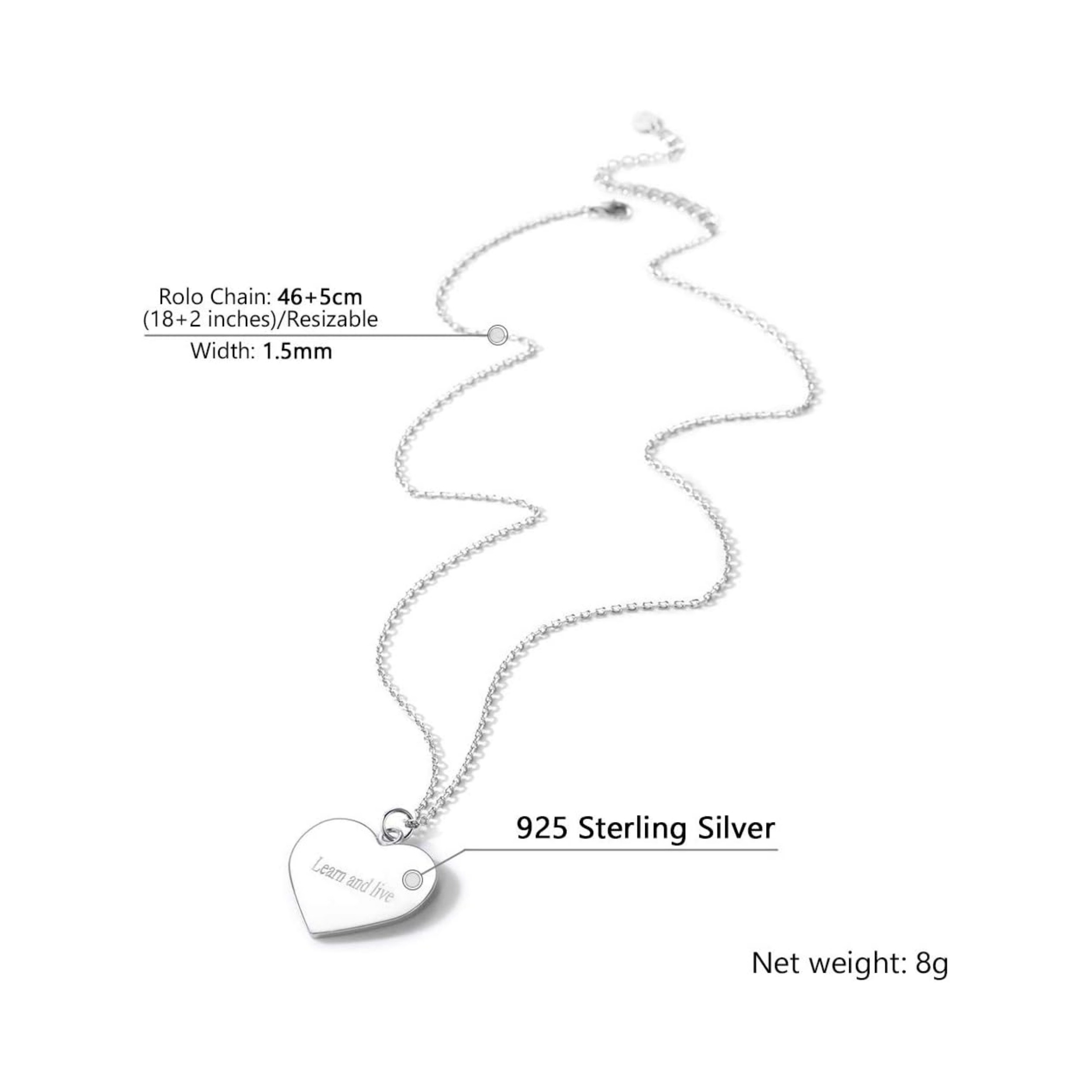 Minimalist Custom Heart Disc Necklace  with Text Engravable Details: Dimensions, Hypoallergenic, Lobster-Claw-Clasps