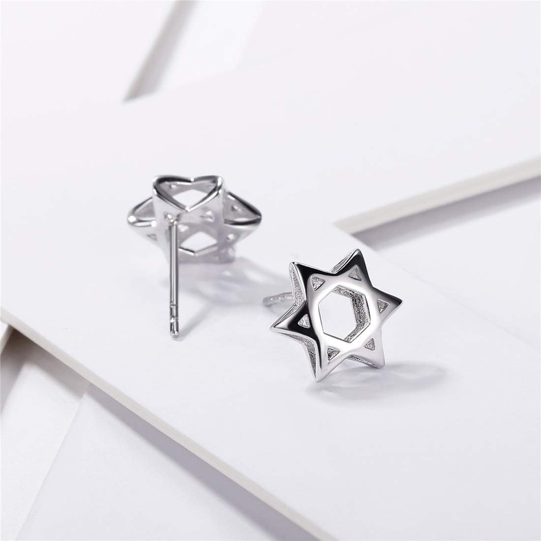 Sterling Silver  Hollow Star of David Stud Earrings