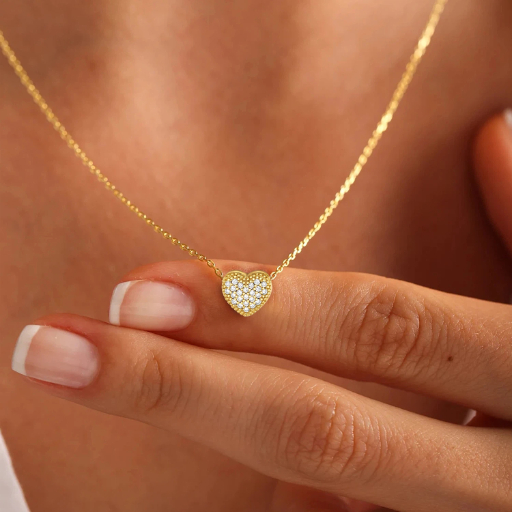 Sterling Silver Heart CZ Pendant Necklace For Her