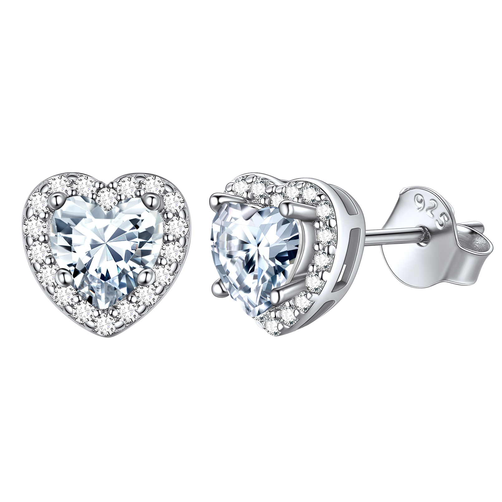5mm Heart Cut Birthstone with Cubic Zirconia Halo Stud Earrings