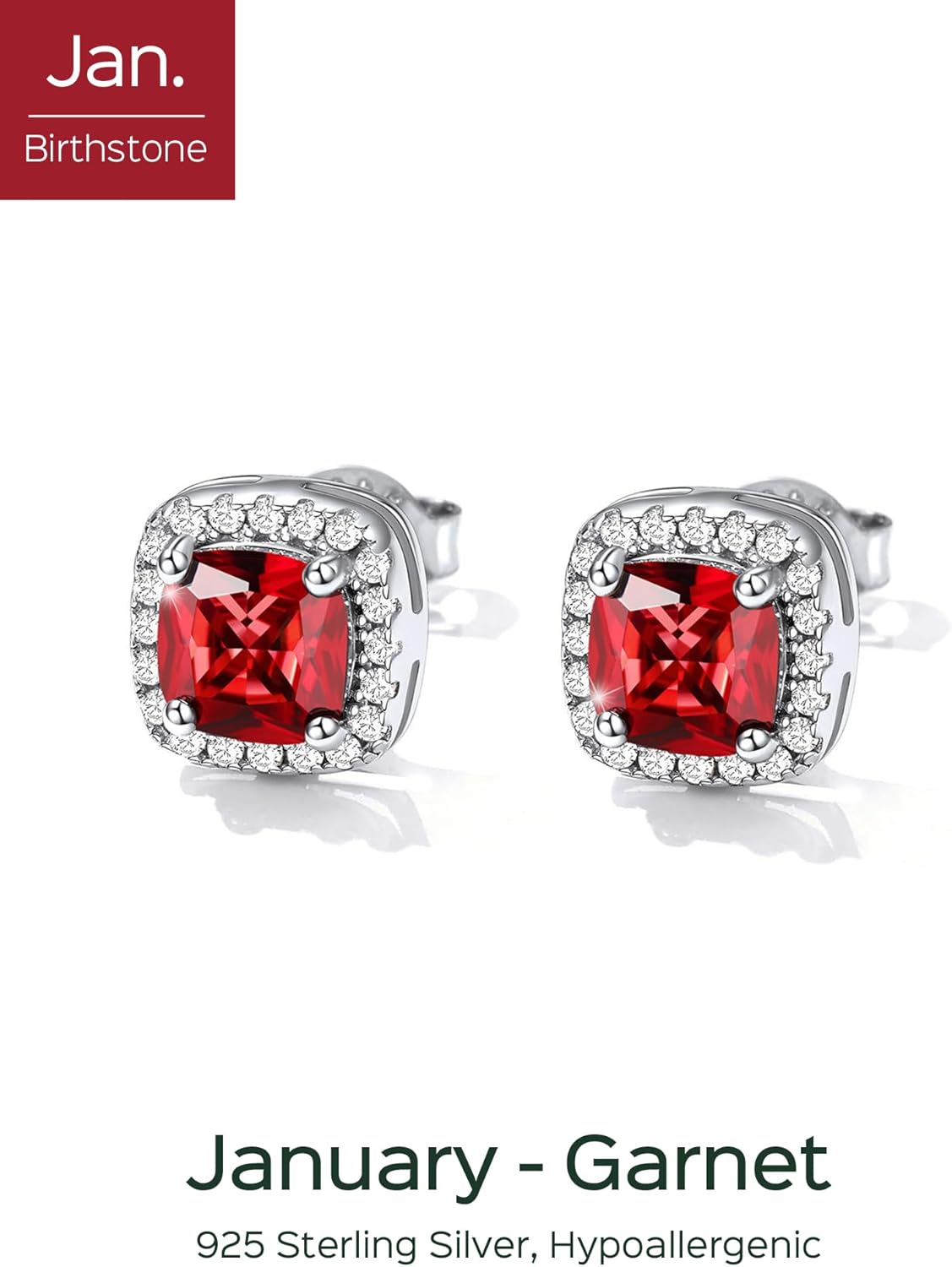 Square Sparkle Halo Birthstone Gemstone & Cubic Zirconia Stud Earrings 