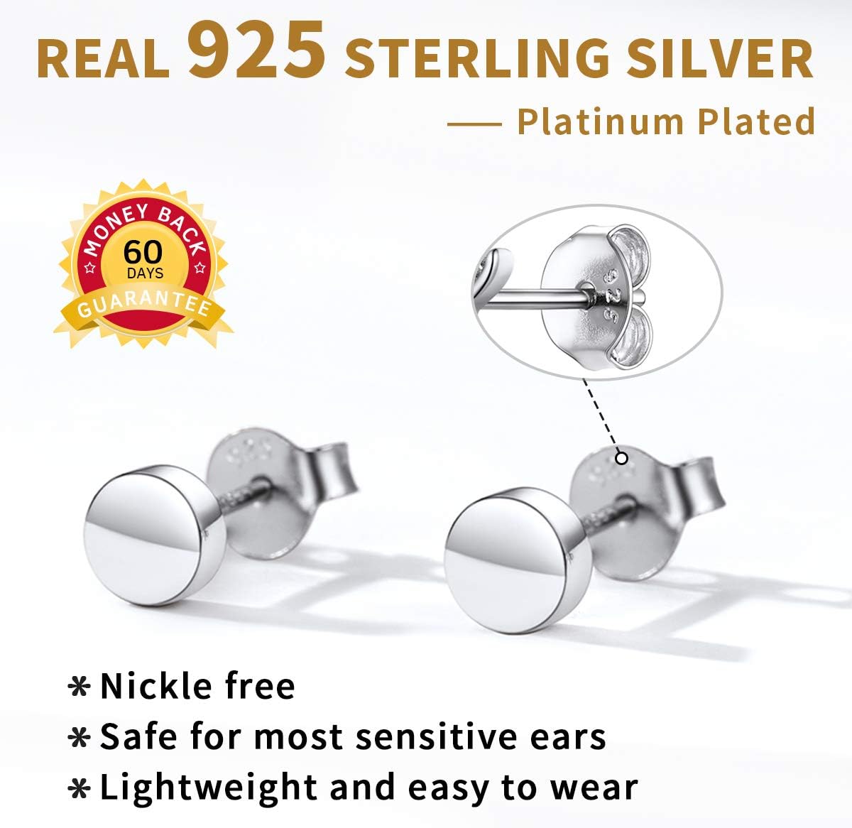 Sterling Silver Tiny Dot Round Disc Stud Earrings