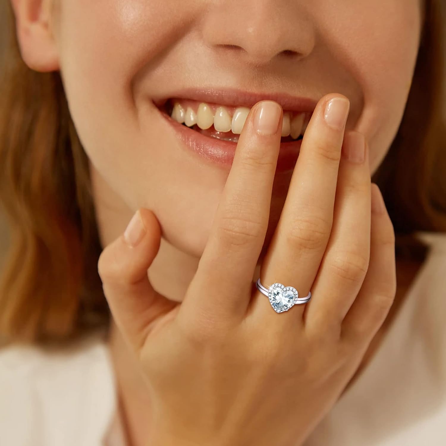 Heart Emerald Cut Birthstone Promise Ring for Women