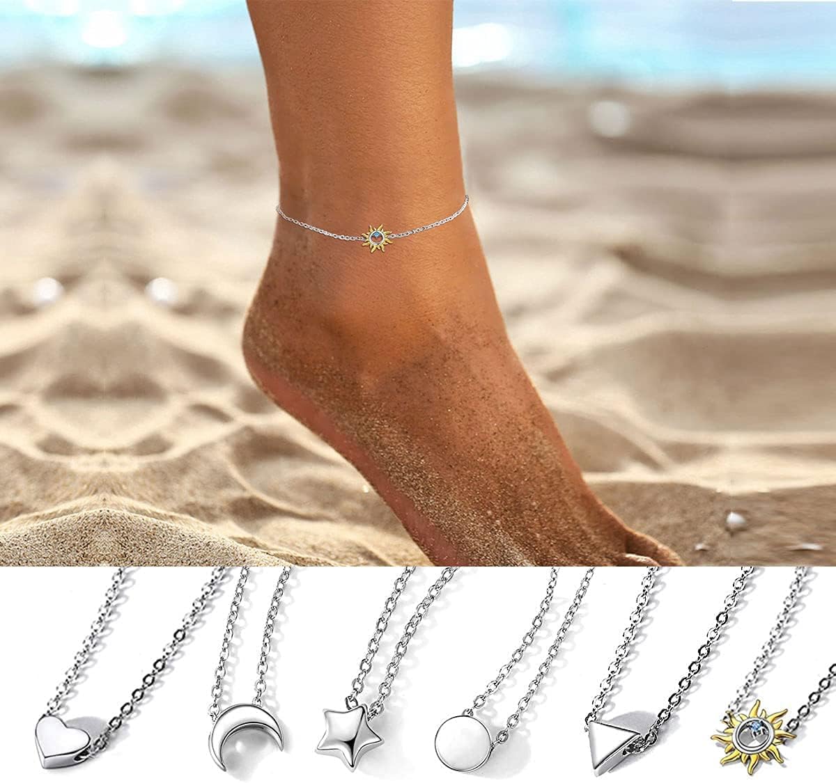 Dainty Blue Cubic Zirconia & Sun Anklets in Different style